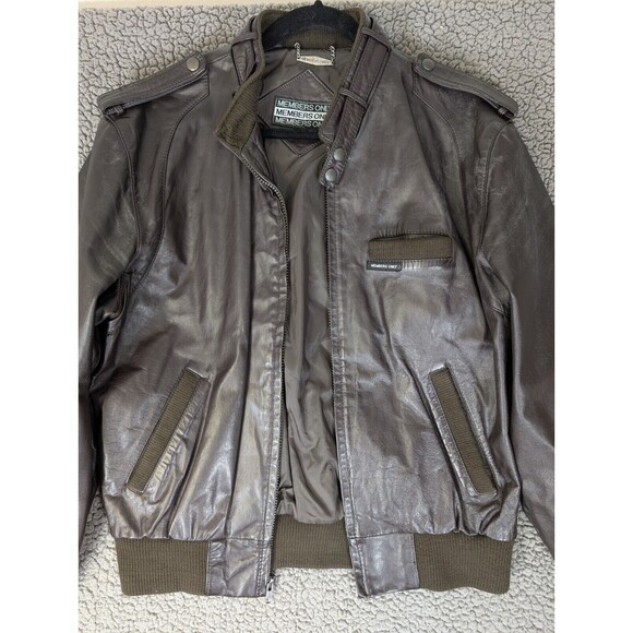 Vintage Members Only Leather Bomber Jacket Mens 42 Brown Brick Motorcycle Zip